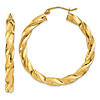 14k Yellow Gold 4mm Twisted Round Hoop Earrings 1.5in