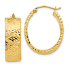 14k Yellow Gold Diamond Cut Oval Hoop Earrings 1in