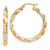 14k Tri-color Gold Twisted Hoop Earrings 1.5in