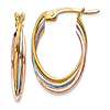 14k Tri-color Gold Oval Hoop Earrings 7/8in