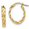 14kt Yellow Gold 3/4in Italian Striped Oval Hoop Earrings
