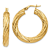 14k Yellow Gold Italian Textured Round Hoop Earrings 1.25in