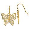 14k Yellow Gold Butterfly Dangle Earrings With Filigree Design
