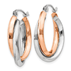 14k Rose and White Gold Oval Hoop Earrings 1in