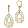 14kt Two-tone Gold Nested Tear Drop Diamond-cut Leverback Earrings