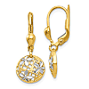 14k Yellow Gold and Rhodium Floral Leverback Earrings