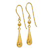 14k Yellow Gold Puffed Teardrop Shepherd Hook Earrings with Grooves
