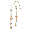 14k Tri-color Gold Triple Heart Dangle Drop Earrings