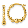 14k Yellow Gold Diamond-cut Graduated Bead Hoop Earrings