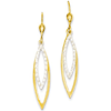 14kt Two-tone Gold Pointed Oval Diamond-cut Leverback Earrings