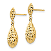 14k Yellow Gold Diamond-Cut Puffed Duo Teardrop Dangle Earrings 7/8in