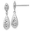 14k White Gold Diamond-Cut Puffed Duo Teardrop Dangle Earrings 7/8in