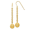 14k Yellow Gold Round Chain Link Drop Earrings With Diamond-cut Hollow Beads