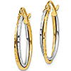 14kt Two-tone Gold 3/4in Twisted Diamond-cut Slender Hoop Earrings