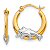 14k Yellow Gold Rhodium Small Dolphin Hoop Earrings