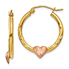 14k Yellow and Rose Gold Heart Diamond-cut Hoop Earrings 3/4in