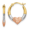 14k Yellow and Rose Gold Heart Hoop Earrings with Rhodium 5/8in