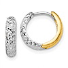 14k Two-tone Gold Diamond-cut Huggie Hoop Earrings 1/2in