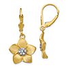 14k Yellow Gold Rhodium Plumeria Leverback Dangle Earrings