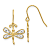 14k Yellow Gold Dragonfly Dangle Earrings with Rhodium Accents