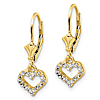 14kt Yellow Gold Rhodium Heart Dangle Leverback Earrings