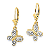 14kt Yellow Gold Rhodium Diamond-cut Butterfly Leverback Earrings