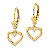 14kt Yellow Gold Open Heart Dangle Leverback Earrings with Rhodium