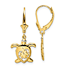 14k Yellow Gold Floral Turtle Leverback Earrings