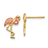 14k Yellow Gold Pink Enamel Flamingo Earrings