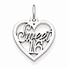 14kt White Gold 5/8in Heart Sweet 16 Charm