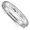 14k White Gold 7in Florentine Engraved Hinged Bangle Bracelet 10mm Thick