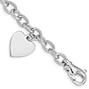 14k White Gold Oval Link Bracelet with Smooth Heart Charm 7.5in