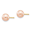 14k Yellow Gold 6mm Pink Round Freshwater Cultured Pearl Stud Earrings