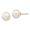 14k Yellow Gold 9mm White Round Freshwater Cultured Pearl Earrings
