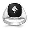 14k White Gold Men's Tapered Onyx Ring with Diamond Accent
