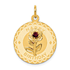 14k Yellow Gold Happy Birthday Charm With Flower Red Cubic Zirconia