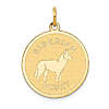 14k Yellow Gold Round Siberian Husky Pendant 3/4in