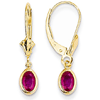 14k Yellow Gold 1.25 ct Oval Ruby Leverback Earrings