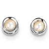14kt White Gold 4mm Cultured Pearl Bezel Earrings