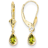 14kt Yellow Gold 9/10 ct Pear Peridot Leverback Earrings