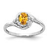 14k White Gold 2/3 Ct Oval Citrine Ring with Diamond Accents