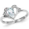 14kt White Gold 2/5 Ct Oval Aquamarine Heart Ring with Diamond Accent
