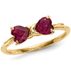 14kt Yellow Gold 1 ct Heart Created Ruby Bow Ring