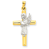 14k Two-tone Gold 1in Angel Cross Pendant