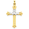 14k Two Tone Gold Budded Claddagh Cross Pendant 1 1/4in