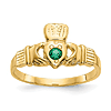 14k Yellow Gold Claddagh Ring with Round Green Cubic Zirconia