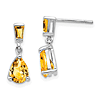 14k White Gold 2.5 ct Pear and Baguette Citrine Dangle Earrings