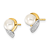 14k Yellow Gold 5mm Freshwater Cultured Button Pearl Earrings Ribbon Design with Diamond Accents