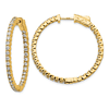 14k Yellow Gold 2 ct Created Diamond Inside Outside Hoop Earrings