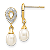 14k Yellow Gold 7mm x 5mm Freshwater Cultured Pearl Oval Drop Earrings with Diamonds